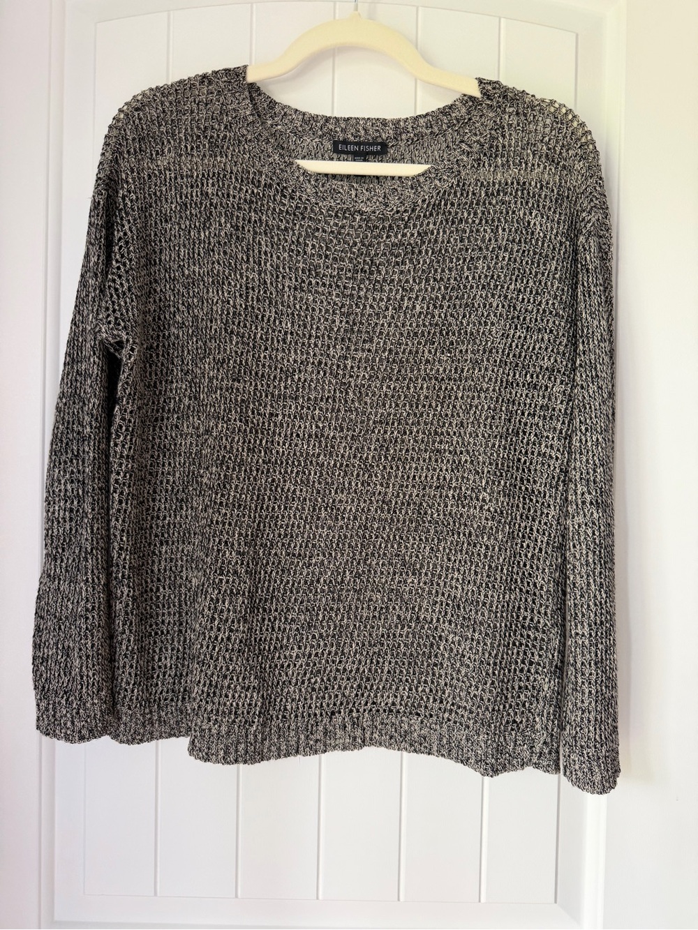 Eileen Fisher Medium Linen Wool Open Knit Marled 3/4 Sleeve Sweater